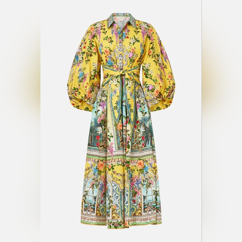 Camilla - waist tie shirt dress with bubble sleeve